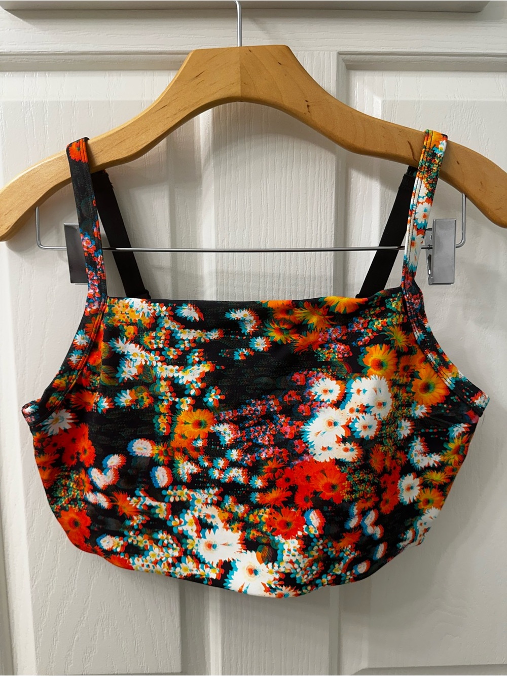 Floral Print Sports Bra - Black & Orange
